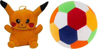 

Shopfloor.XYZ PIKACHU AND FOOTBALL stuffed soft toy - 23 cm(Multicolor)