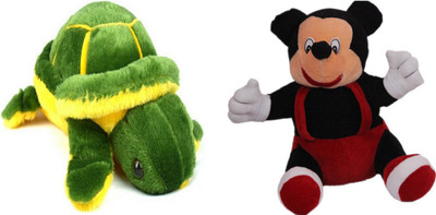 

Shopfloor.XYZ GREEN TORTOISE Adorable SOFT TOY AND MICKY Stuffed Plush For Kids/ Birthday Gift for stuffed soft toy (Combo of Two) - 26 cm(Multicolor)