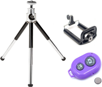 

ReTrack Adjustable Mini Mobile Phone Camera Stand With Bracket and Bluetooth Shutter Tripod(Black, Purple, Supports Up to 500 g)