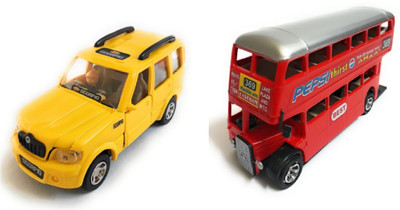 

The Game Begins Combo Toys of Scorpio Car and Double Decker Bus, Yellow and Red, Set of 2 Toys(Multicolor)