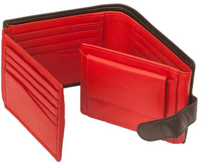 

Accezory Men Black Genuine Leather Wallet(21 Card Slots), Black-red