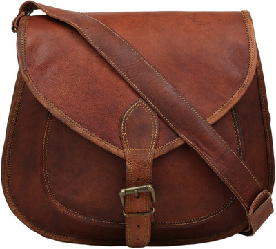 

CraftShades Girls Casual Tan Genuine Leather Sling Bag