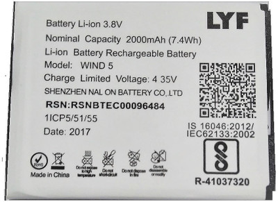 LYF Mobile Battery For LYF Lyf Wind 5 -365870ARE mAh 1500 TO 2000 AS PER STOCK