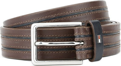 

Tommy Hilfiger Men Casual Brown, Blue Genuine Leather Belt, Brown with navy