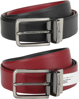 

Tommy Hilfiger Men Formal Red, Black Genuine Leather Reversible Belt, Black/red
