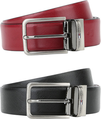 

Tommy Hilfiger Men Formal Red, Black Genuine Leather Reversible Belt, Black/red