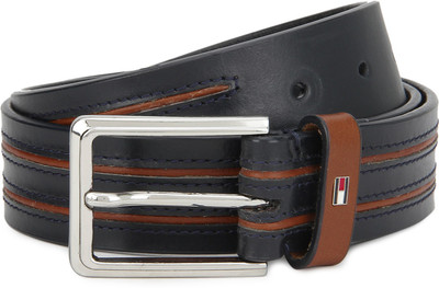 

Tommy Hilfiger Men Casual Tan, Blue Genuine Leather Belt, Navy with tan
