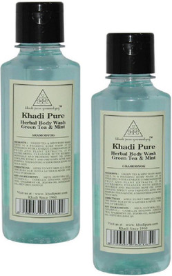 KHADI PURE GRAMODYOG HERBAL GREEN TEA & MINT BODY WASH(420 ml, Pack of 2)