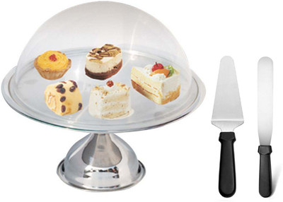 A-Plus Offset Spatula, Cake Stand With Glass Lid & Stainless Steel Cake Server(Steel) available at flipkart for Rs.1399