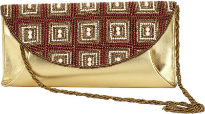 

RICHLYNN Party Maroon, Gold Clutch, Gold;maroon