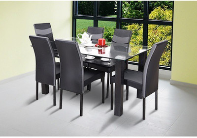 RoyalOak Lisbon Leatherette 6 Seater Dining Set(Finish Color -Dark, Knock Down)