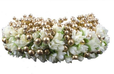 

Fully Gajra With Golden Beads Hair Band(White)