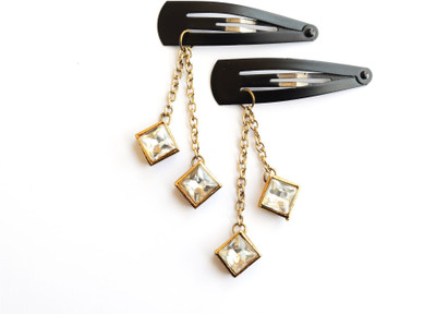 

Pretty Ponytails Ethnic Princess cut Square Kundan Hair Accessory Wedding Hair Clips Gold Hair accessory Hair Clip, Hair Pin, Tic Tac Clip(Multicolor)