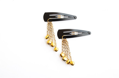 

Pretty Ponytails Ethnic Hair Clips Bells Boho Jewelry Teen Kids Ghungroo Wedding Jewelry Gold Hair Clip, Tic Tac Clip, Hair Accessory Set(Gold)