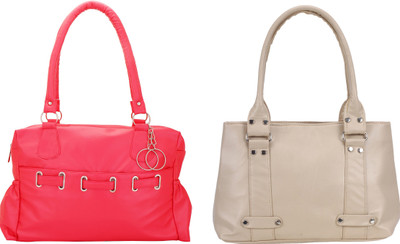 Lady bar Shoulder Bag(Pink, Beige), Beige;pink