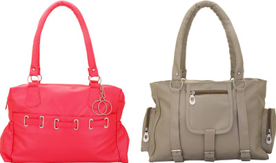 

Lady bar Shoulder Bag(Pink, Grey), Grey;pink