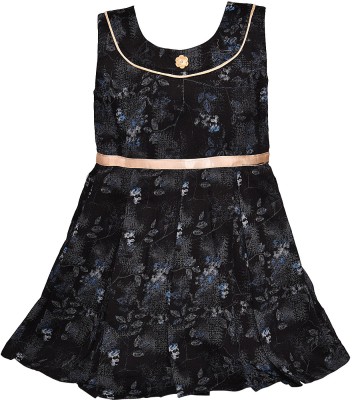 Wishkaro Girls Midi/Knee Length Party Dress(Dark Blue, Sleeveless)