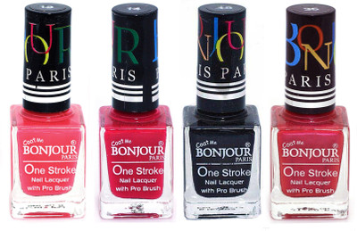 Bonjour Paris Nail Lacquer Super Stay Light Pink, Pink, Black, Maroon(Pack of 4)