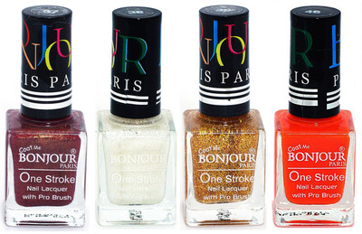 

Bonjour Paris Nail Lacquer Super Stay Coffee, White, Golden, Neon Orange(Pack of 4)