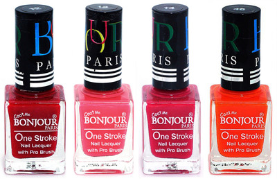 

Bonjour Paris Nail Lacquer Super Stay Red, Light Pink, Pink, Neon Orange(Pack of 4)