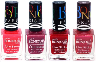 BONJOUR PARIS Ultra-long-wear formula High Shine Nail Polish 165 Mauve, Red, Maroon, Pink(Pack of 4)