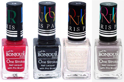 

Bonjour Paris Nail Lacquer Super Stay Pink, Black, White, Light Gray(Pack of 4)