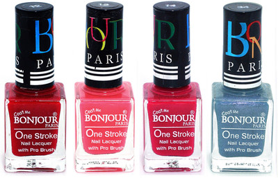 

Bonjour Paris Nail Lacquer Super Stay Red, Light Pink, Pink, Sky Blue(Pack of 4)