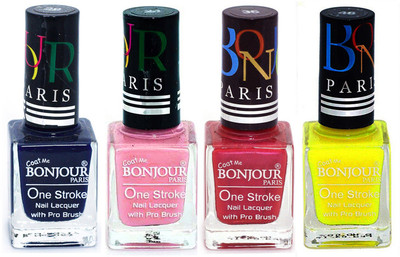 

Bonjour Paris Nail Lacquer Super Stay Blue, Babby Pink, Maroon, Yellow(Pack of 4)
