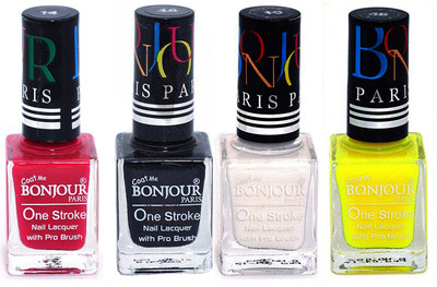 

Bonjour Paris Nail Lacquer Super Stay Pink, Black, White, Yellow(Pack of 4)