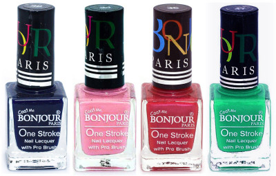 

Bonjour Paris Nail Lacquer Super Stay Blue, Babby Pink, Maroon, Green(Pack of 4)
