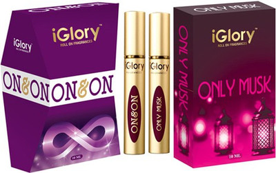 

iGlory BEST QUALITY MUSK PERFUMES / ONLY MUSK FOR EVENING & ON & ON FOR DAY, 100% LONG LASTING ATTAR / BEST COMBO PERFUME FOR MEN & WOMEN, ESSENTIAL OIL, 100% ALCOHOL FREE, ONLY MUSK & ON & ON(Pack of 2) Perfume - 20 ml(For Men & Women)