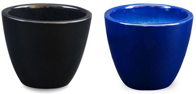

YELLOWTABLE Combo of Jet Black and Cobalt Blue Mini Ceramic Flower Pot (Height 3 inch); Pot for Living Room / Table Top / Indoor Plants / Artificial Flowers / Garden D�cor Plant Container Set (Pack of 2, Ceramic) Plant Container Set(Pack of 2, Ceramic)