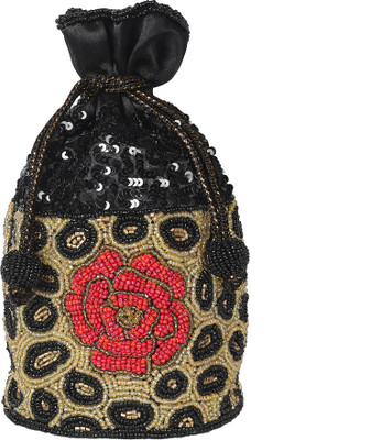 Ahankara Leopard Flower Potli Potli(Black, Gold)