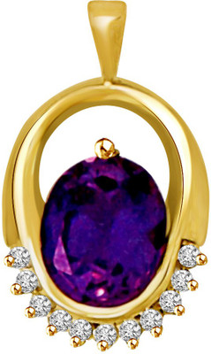 Surat Diamond Oval Encirlce 18kt Amethyst, Diamond Yellow Gold Pendant Surat Diamond Pendants Lockets