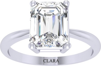 CLARA Emerald Cut Diamond Cut Zirconia Solitaire Sterling Silver Cubic Zirconia 18K White Gold Plated Ring