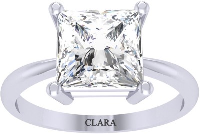 CLARA Square Princess Diamond Cut Zirconia Solitaire Sterling Silver Cubic Zirconia 18K White Gold Plated Ring