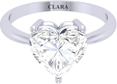 CLARA Heart Diamond Cut Zirconia Solitaire Sterling Silver Cubic Zirconia 18K White Gold Plated Ring