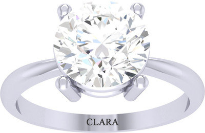 CLARA Round Brilliant Diamond Cut Zirconia Solitaire Sterling Silver Cubic Zirconia 18K White Gold Plated Ring