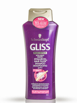 

Schwarzkopf Gliss Hair Repair With Liquid Keratin Hyaluron+Hair Filler Shampoo(400 ml)