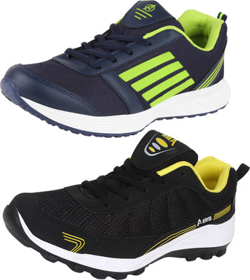 

Aero 02 Pair Combo Power Play Running Shoes For Men(Black, Yellow, Navy, Green, Black::yellow::navy::pgreen