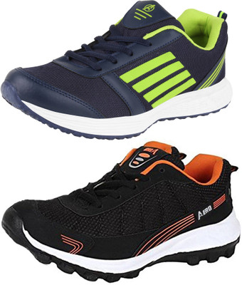 

Aero 02 Pair Combo Power Play Running Shoes For Men(Black, Orange, Navy, Green, Black::orange::navy::pgreen
