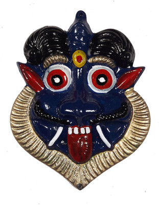 Cratftera Blue Nazar Battu- Wall Hanging Metal Mahakal Face Mask Nazar Battu Decorative Showpiece - 10 cm(Alloy, Multicolor)