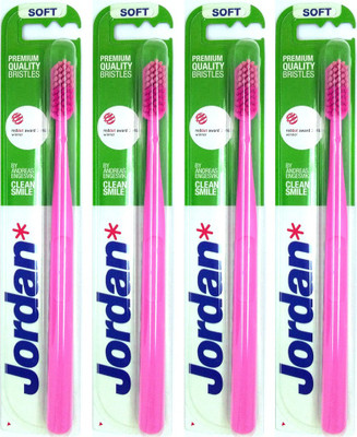 Jordan Perfect Quality Bristles Clean Smile Pack of 4 (Color May Vary) Soft Toothbrush(Pack of 4)