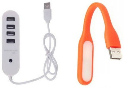 

durReey Flexible Lamp Mini USB LED Light For Computer Mini USB LED Light Computer Lamp For Notebook Laptop PC Reading Flexible Bright led lights With 4 Port E96 USB Hub, Led Light(White, Orange)