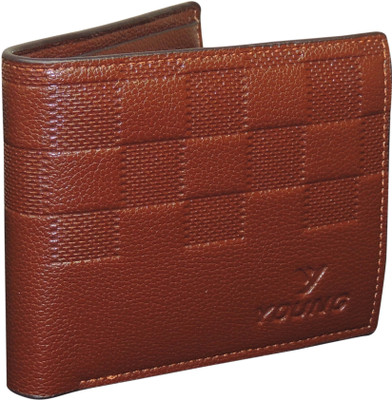 

YOUNG Men Brown Genuine Leather Wallet(2 Card Slots), Light brown