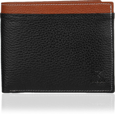 

K London Men Black Genuine Leather Wallet(3 Card Slots), Black;tan