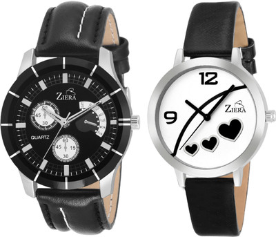 

Ziera ZR7053-8054 Black Leather Couple combo Men and women Watch - For Couple