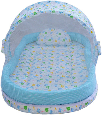

satnam global SGMT-06TEDDY BABY Mattress with Mosquito Net and Bumper Guard TEDDY PRINT(Fabric, Blue)