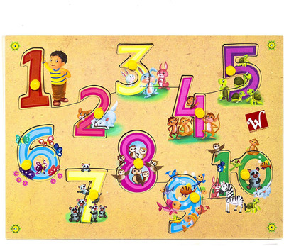 

ToyBin Pinewood Wooden Jigsaw Puzzle Board for Kids - Number (1 to 10) with Pics - Learning & Educational Gift for Kids(Multicolor)