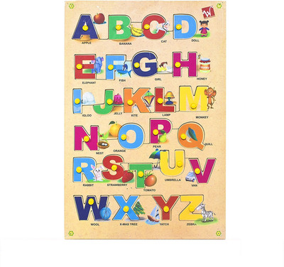 

ToyBin Pinewood Wooden Jigsaw Puzzle Board for Kids - Alphabet (A to Z) Capital Letter - Learning & Educational Gift for Kids(Multicolor)